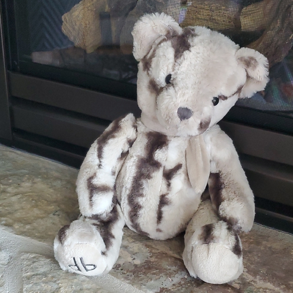 Dennis Basso Plush Teddy Bear with Brown and Cream Pattern